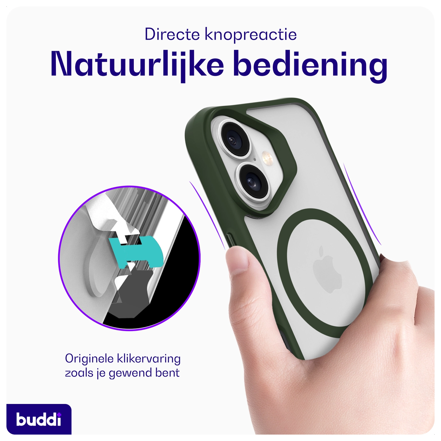 Buddi Hybrid Apple iPhone 17 Hoesje MagSafe Back Cover Matte Groen afbeelding 6
