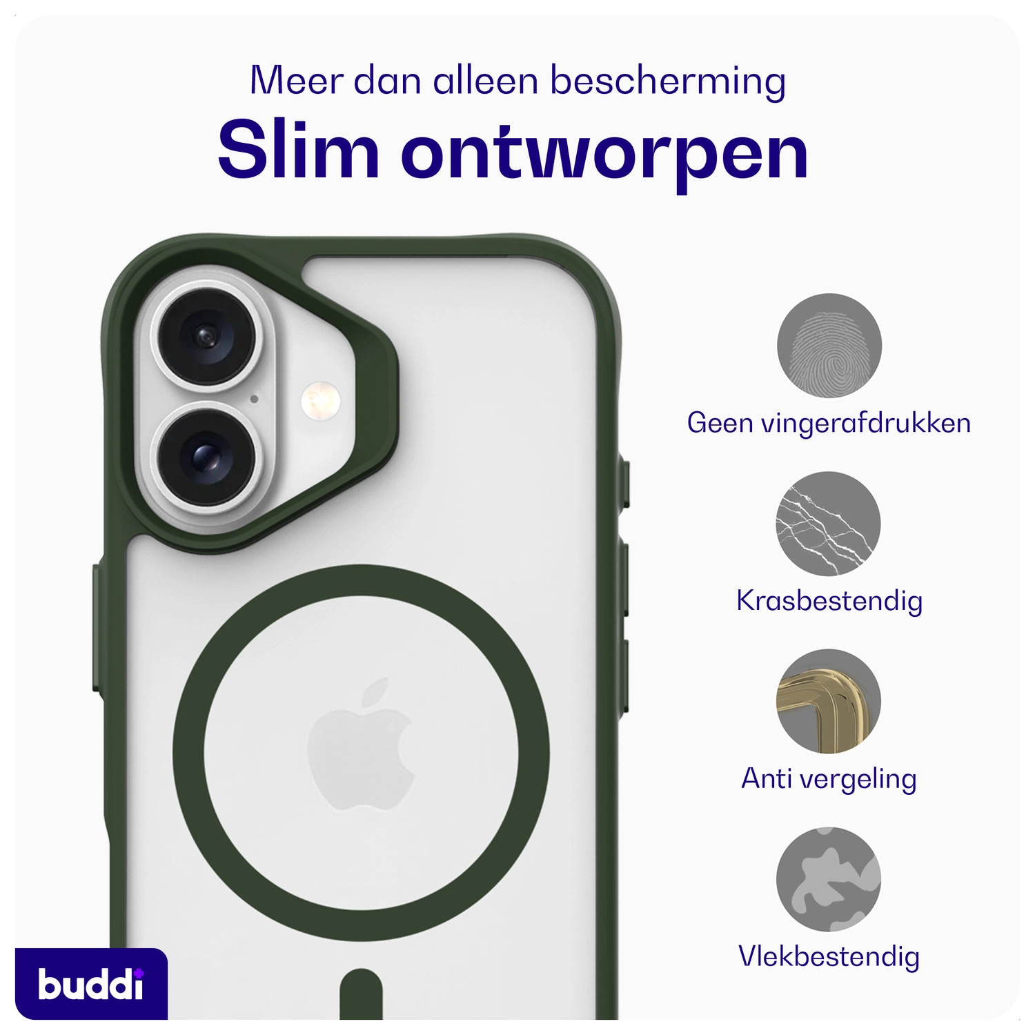 Buddi Hybrid Apple iPhone 17 Hoesje MagSafe Back Cover Matte Groen afbeelding 7