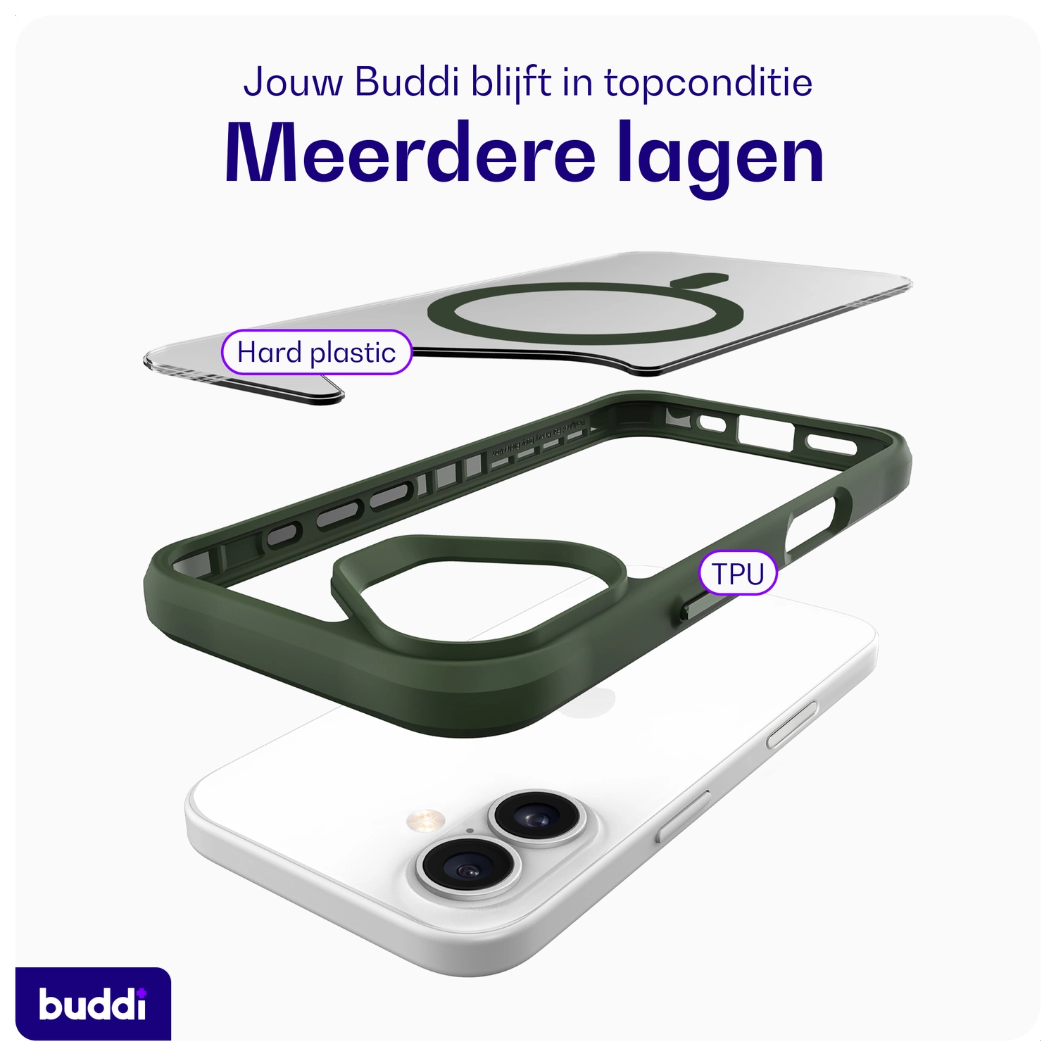 Buddi Hybrid Apple iPhone 17 Hoesje MagSafe Back Cover Matte Groen afbeelding 8