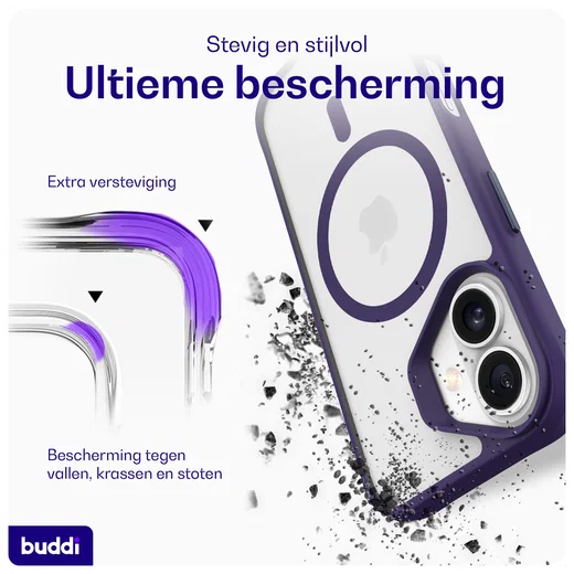Buddi Hybrid Apple iPhone 17 Hoesje MagSafe Back Cover Matte Paars afbeelding 3