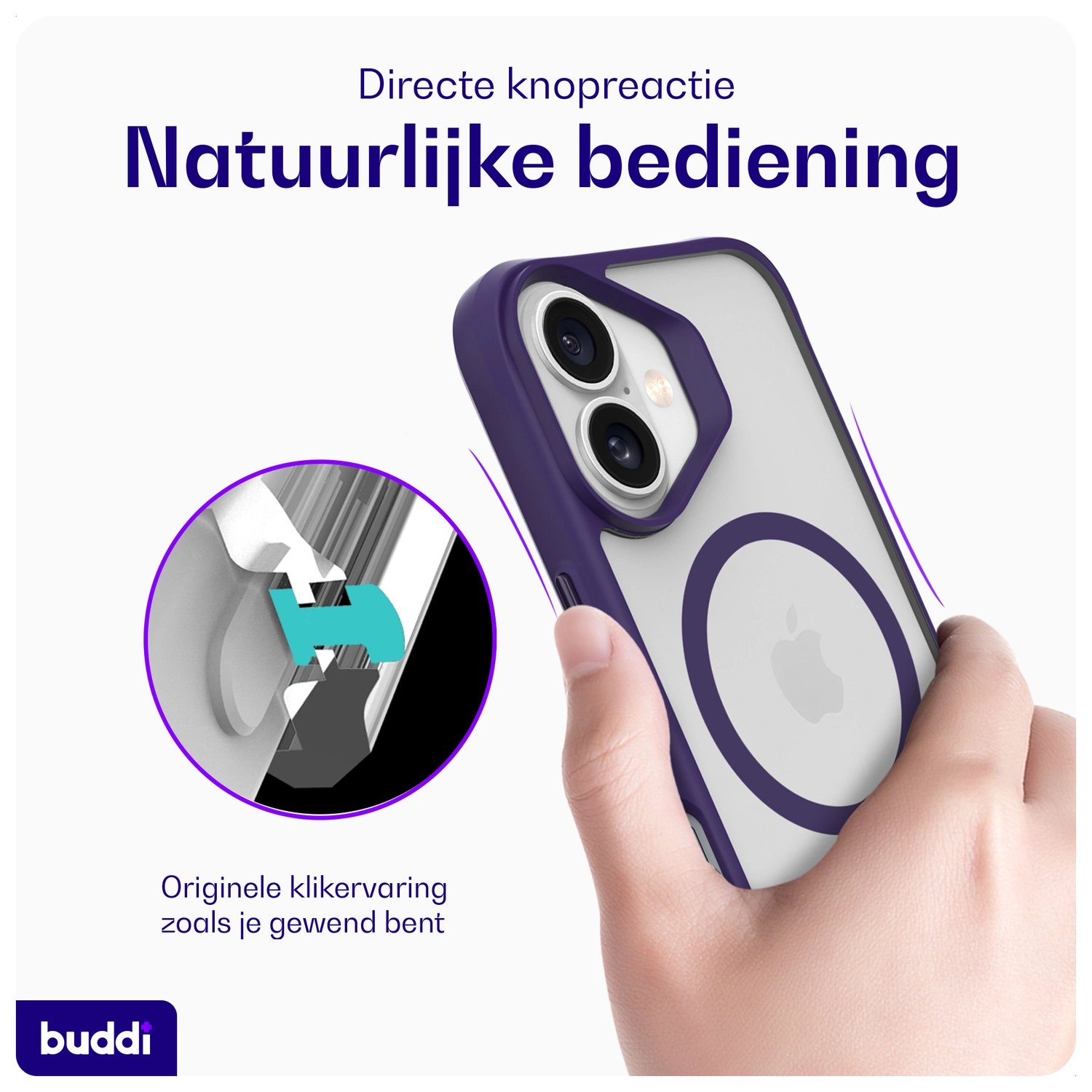 Buddi Hybrid Apple iPhone 17 Hoesje MagSafe Back Cover Matte Paars afbeelding 6