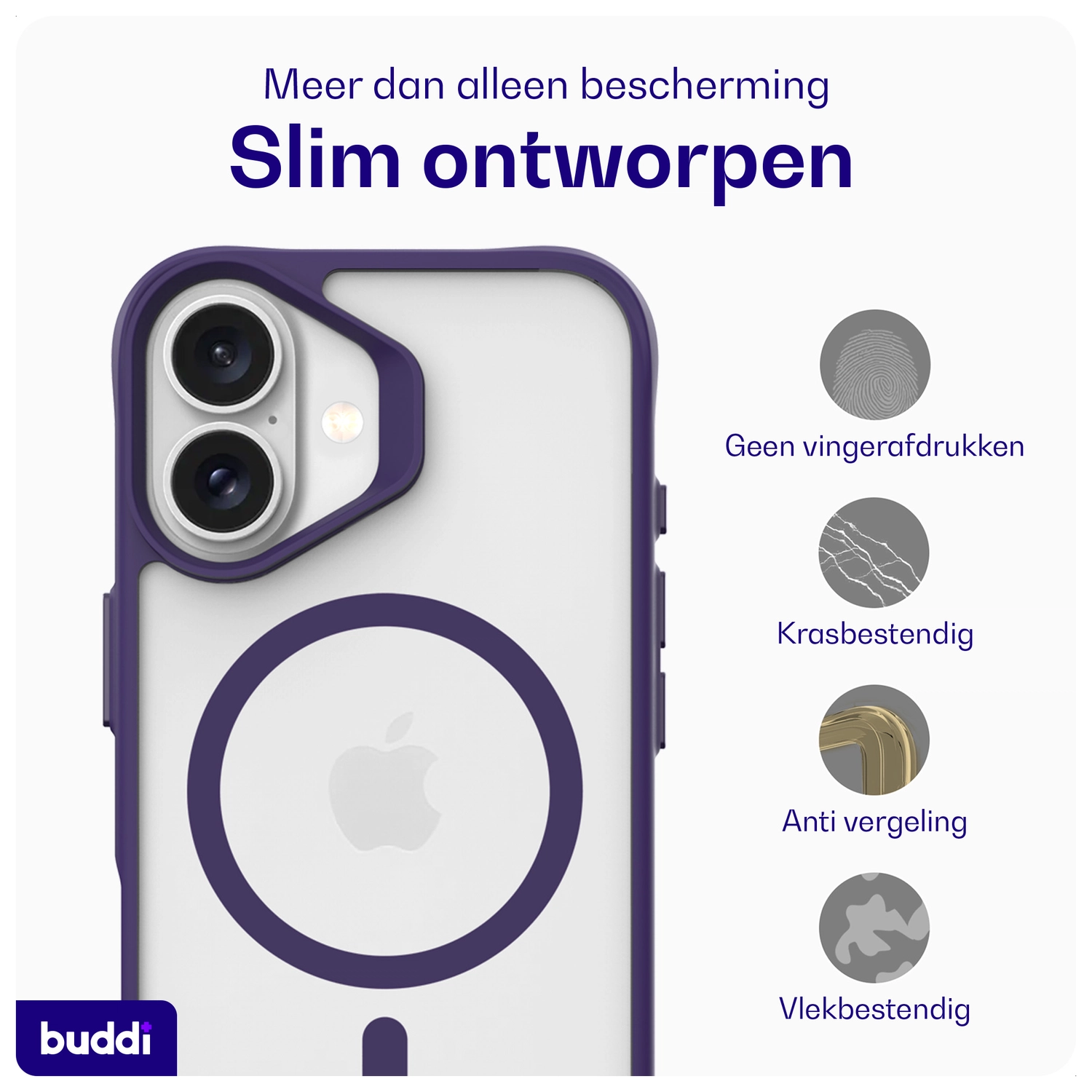 Buddi Hybrid Apple iPhone 17 Hoesje MagSafe Back Cover Matte Paars afbeelding 7