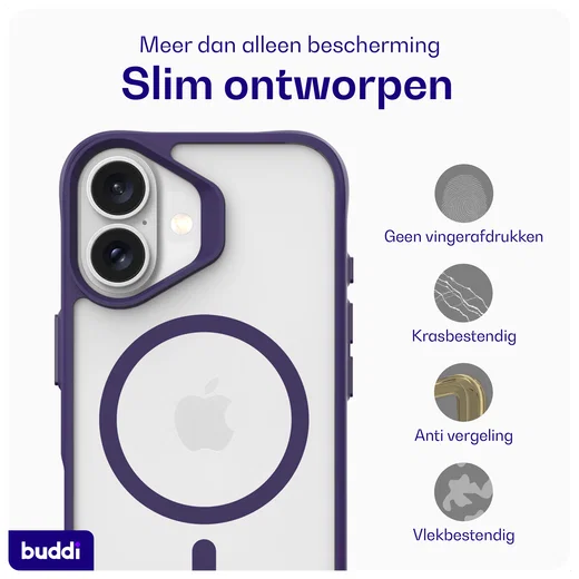 Buddi Hybrid Apple iPhone 17 Hoesje MagSafe Back Cover Matte Paars afbeelding 7