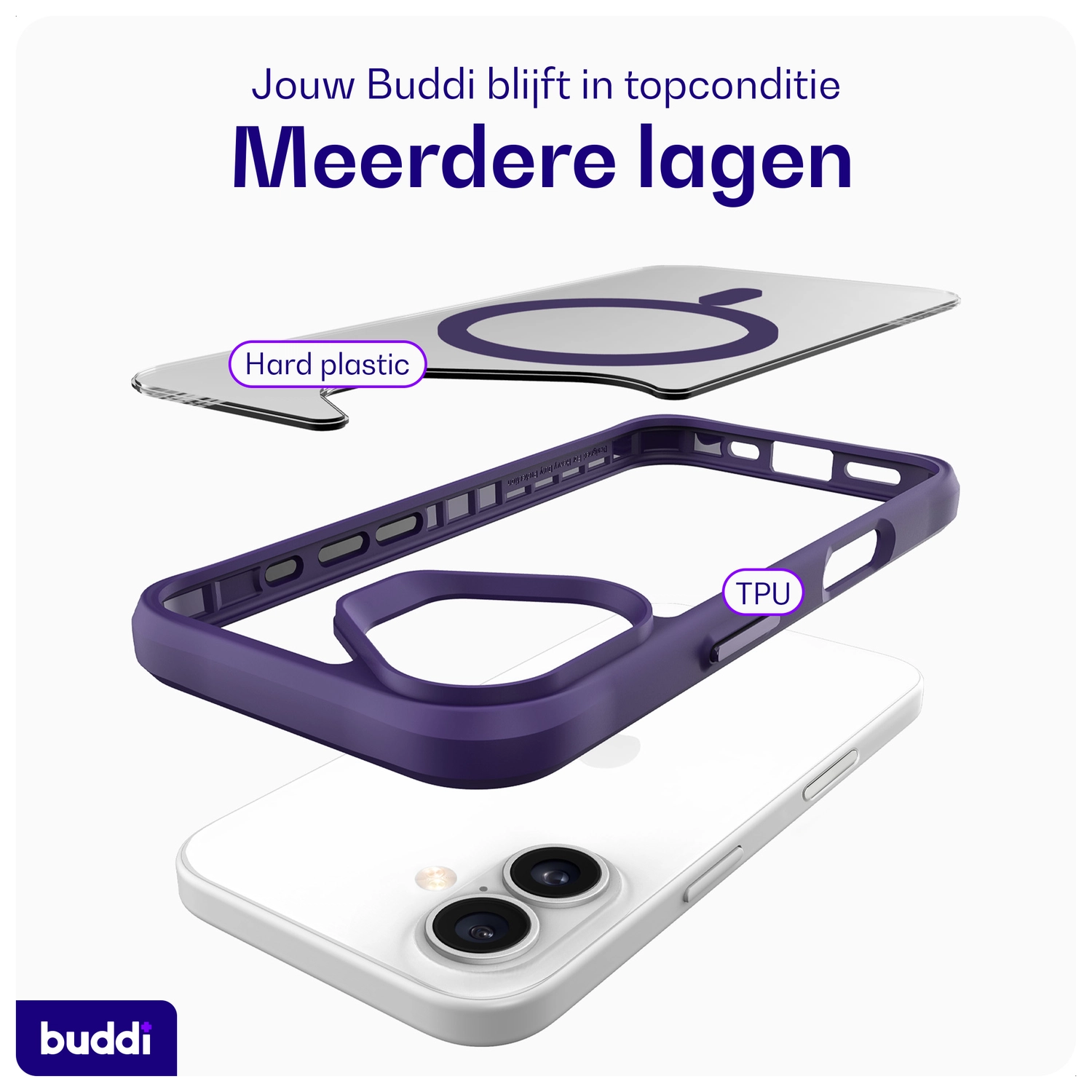 Buddi Hybrid Apple iPhone 17 Hoesje MagSafe Back Cover Matte Paars afbeelding 8
