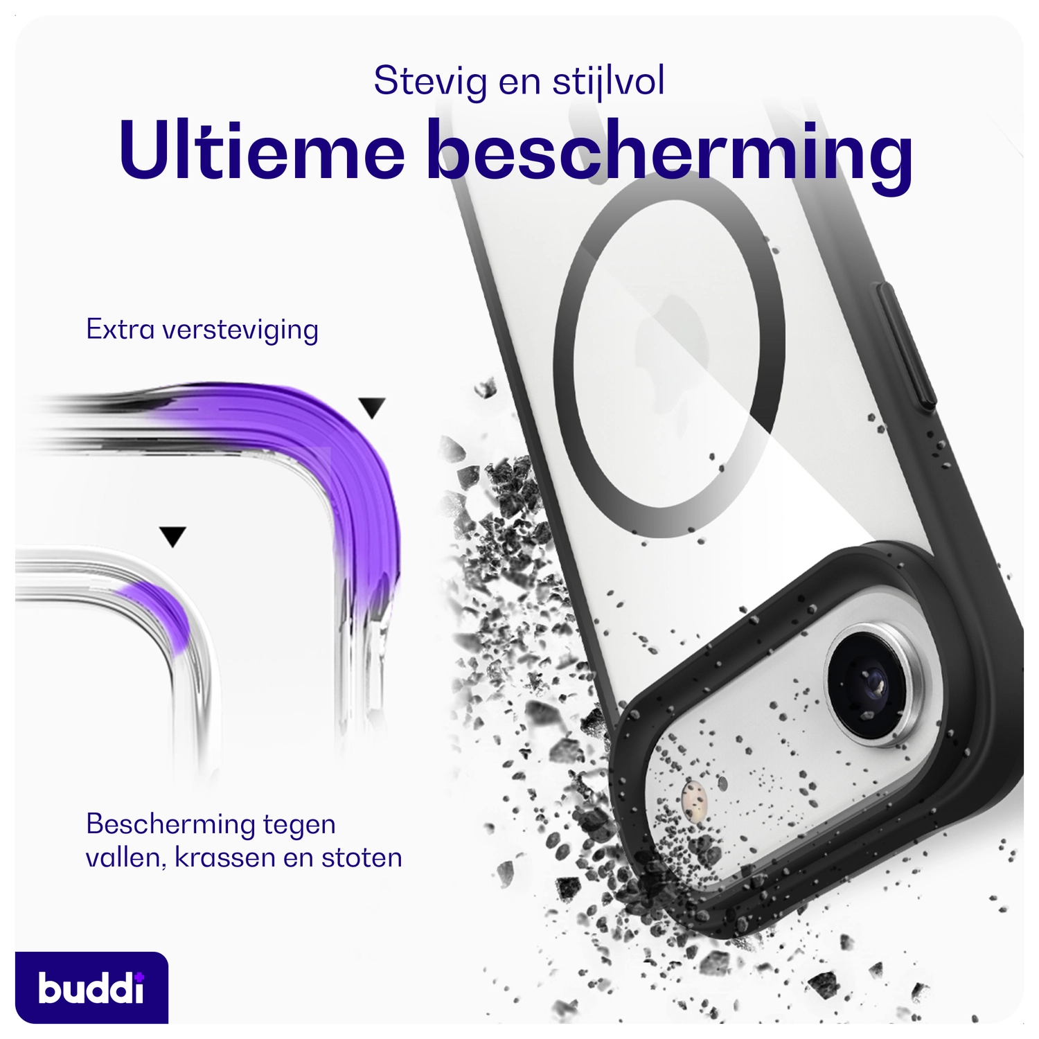 Buddi Hybrid Apple iPhone Air Hoesje MagSafe Back Cover Transparant Zwart afbeelding 3