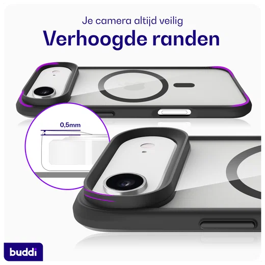 Buddi Hybrid Apple iPhone Air Hoesje MagSafe Back Cover Transparant Zwart afbeelding 5