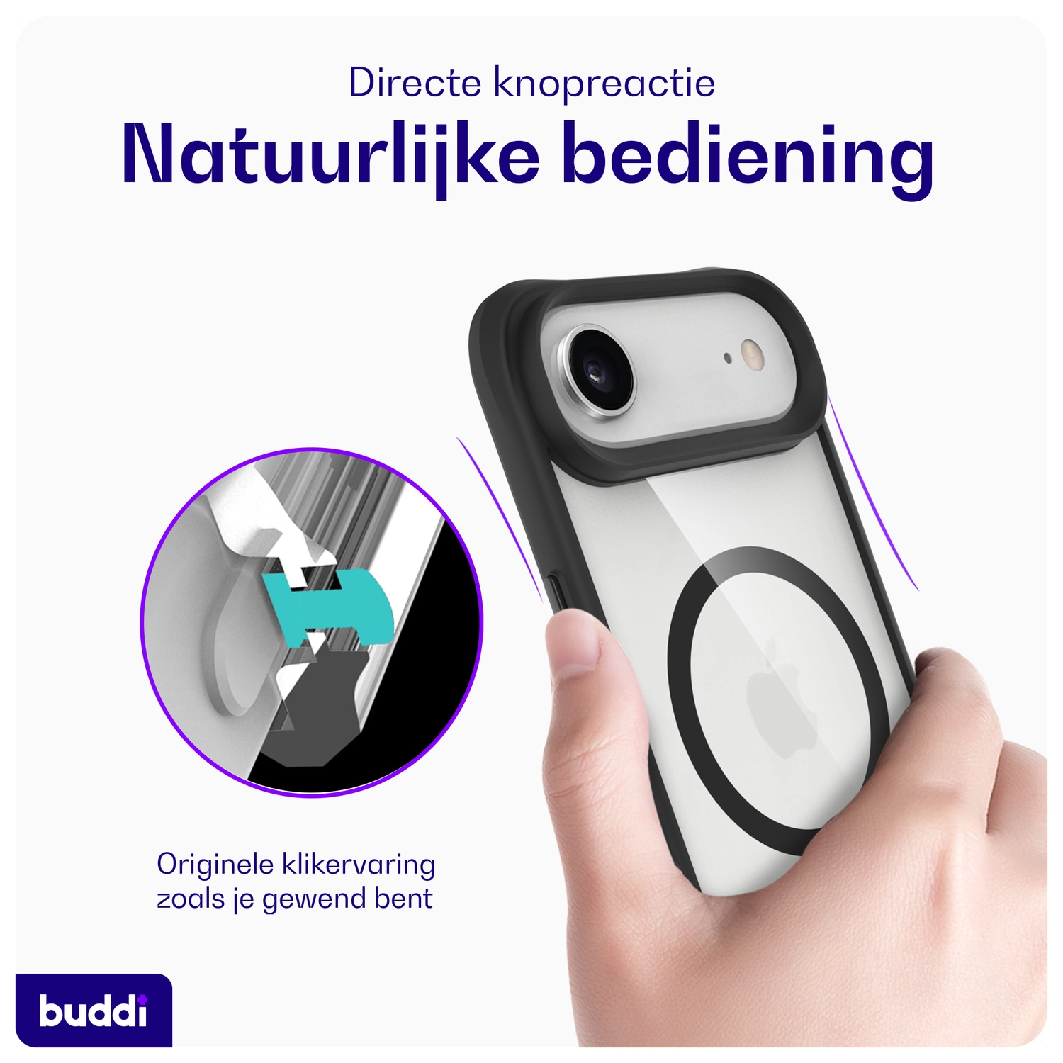 Buddi Hybrid Apple iPhone Air Hoesje MagSafe Back Cover Transparant Zwart afbeelding 6