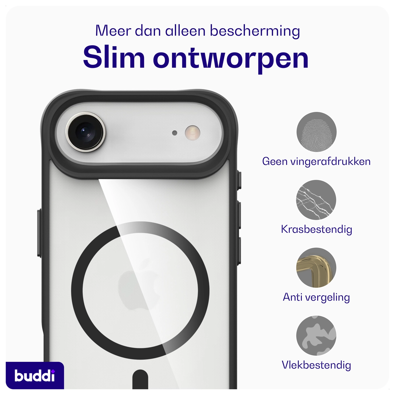 Buddi Hybrid Apple iPhone Air Hoesje MagSafe Back Cover Transparant Zwart afbeelding 7