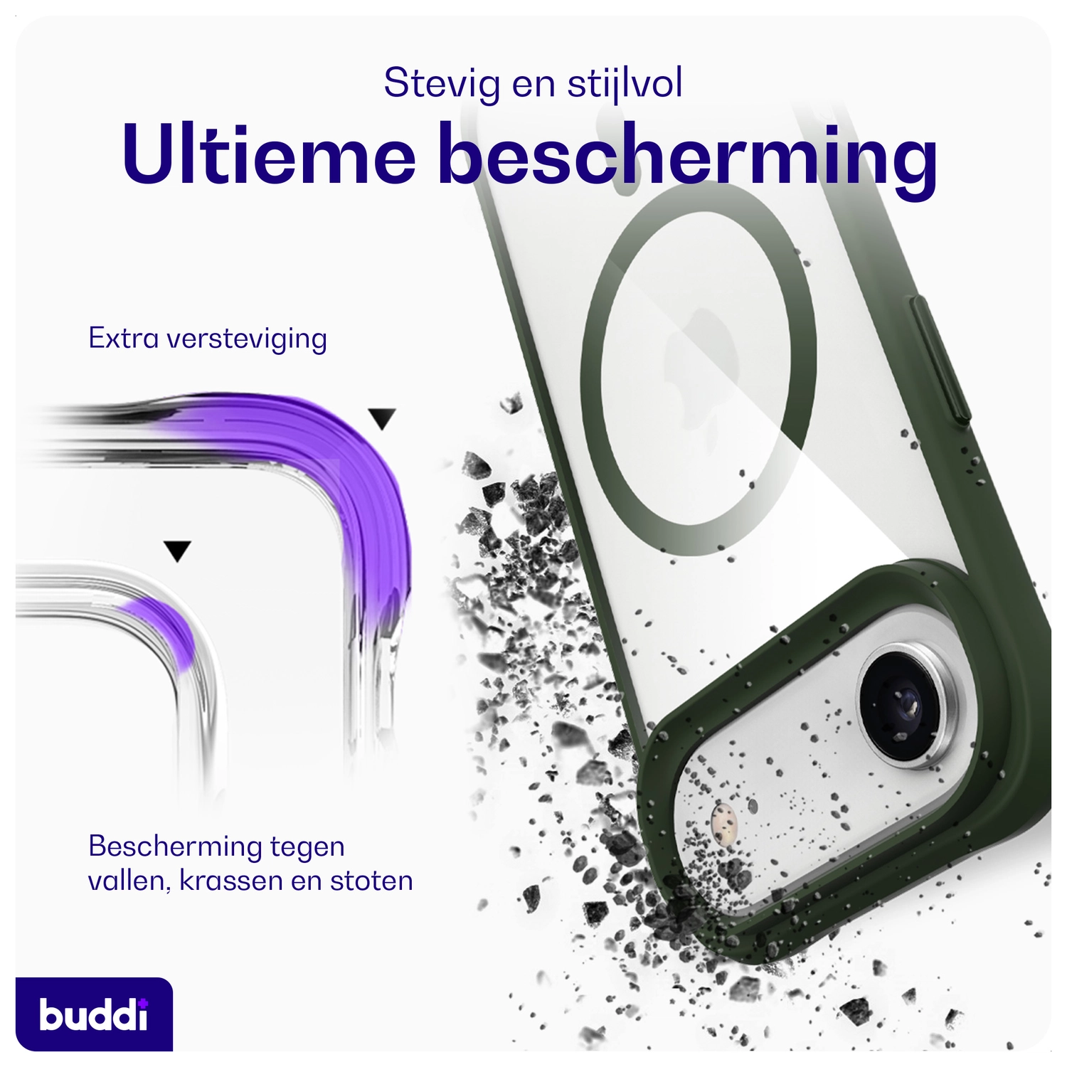 Buddi Hybrid Apple iPhone Air Hoesje MagSafe Back Cover Transparant Groen afbeelding 3