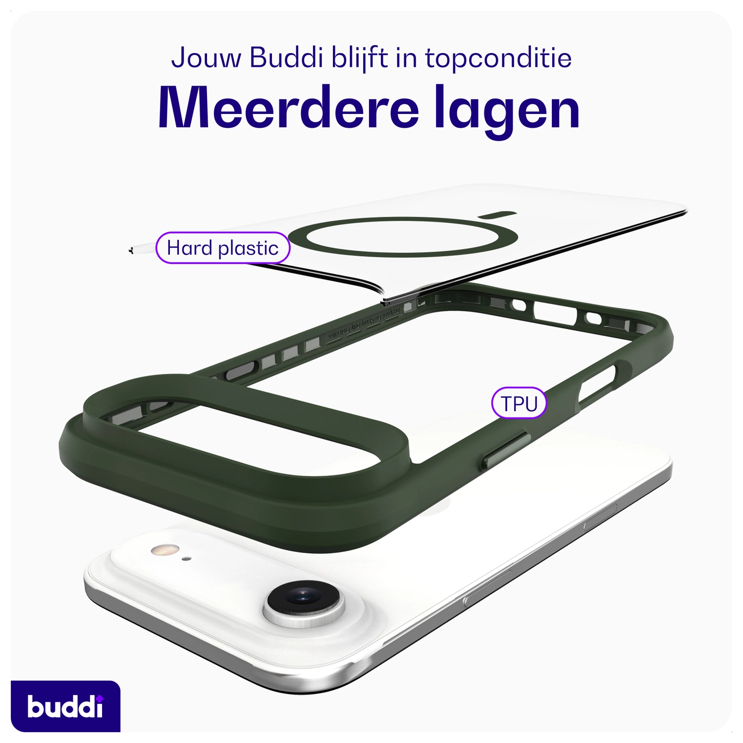 Buddi Hybrid Apple iPhone Air Hoesje MagSafe Back Cover Transparant Groen afbeelding 8