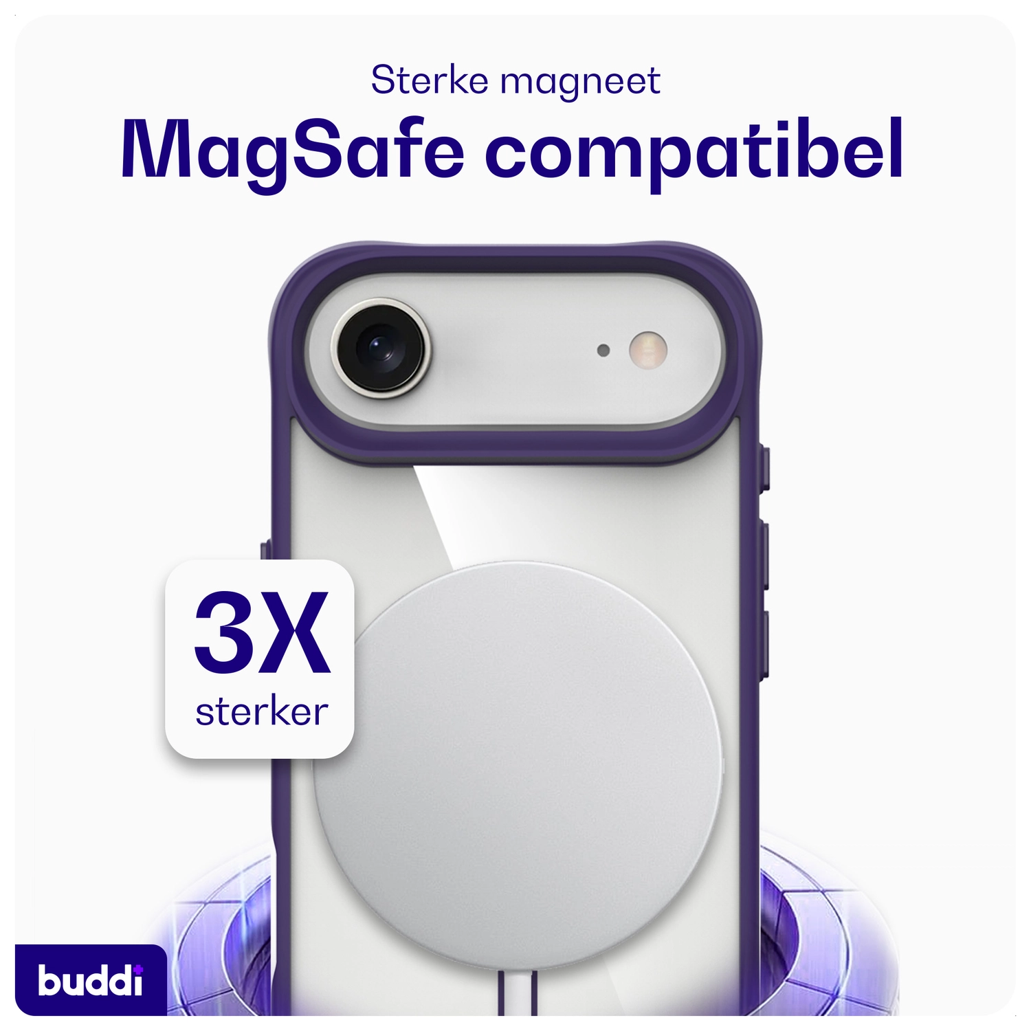 Buddi Hybrid Apple iPhone Air Hoesje MagSafe Back Cover Transparant Paars afbeelding 4