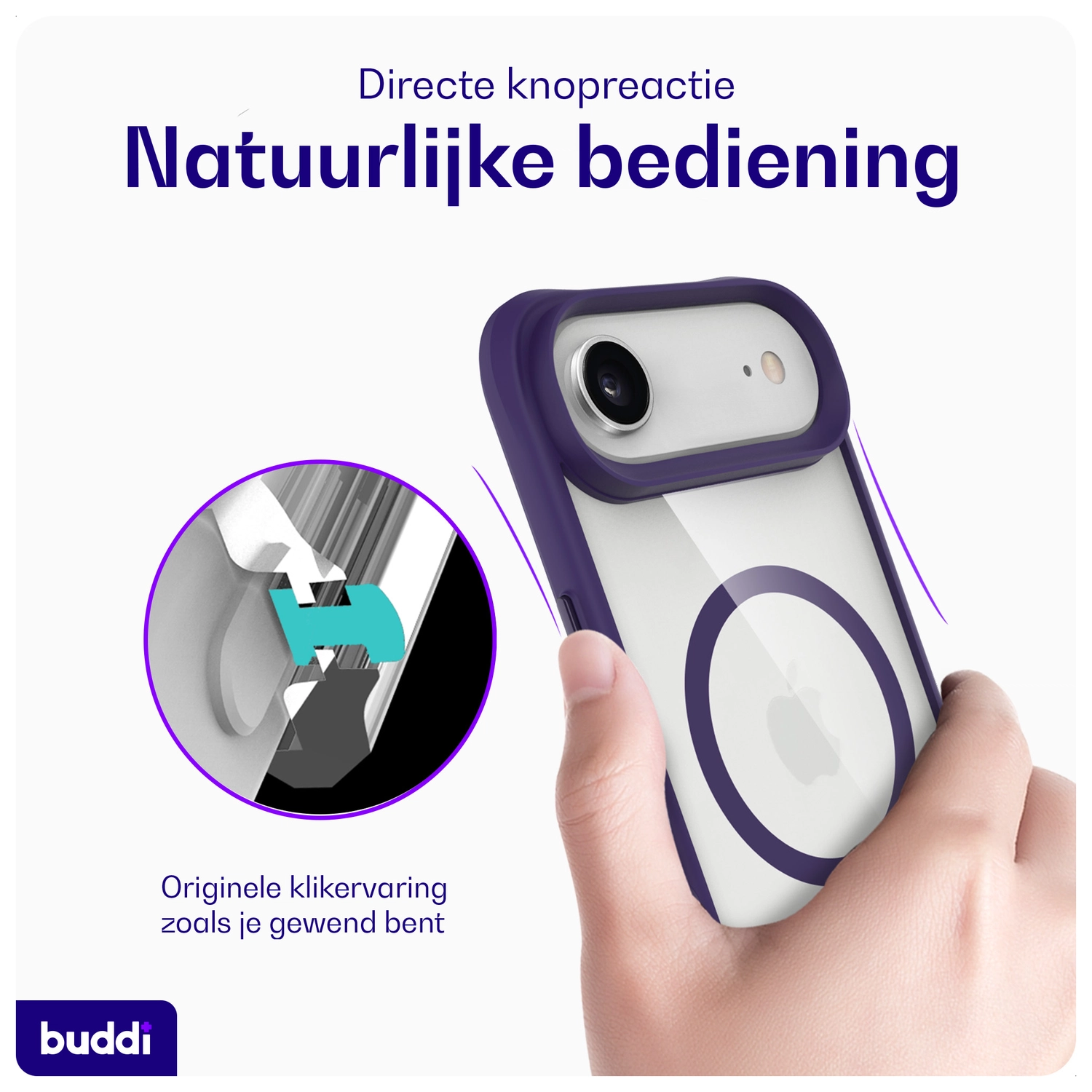 Buddi Hybrid Apple iPhone Air Hoesje MagSafe Back Cover Transparant Paars afbeelding 6