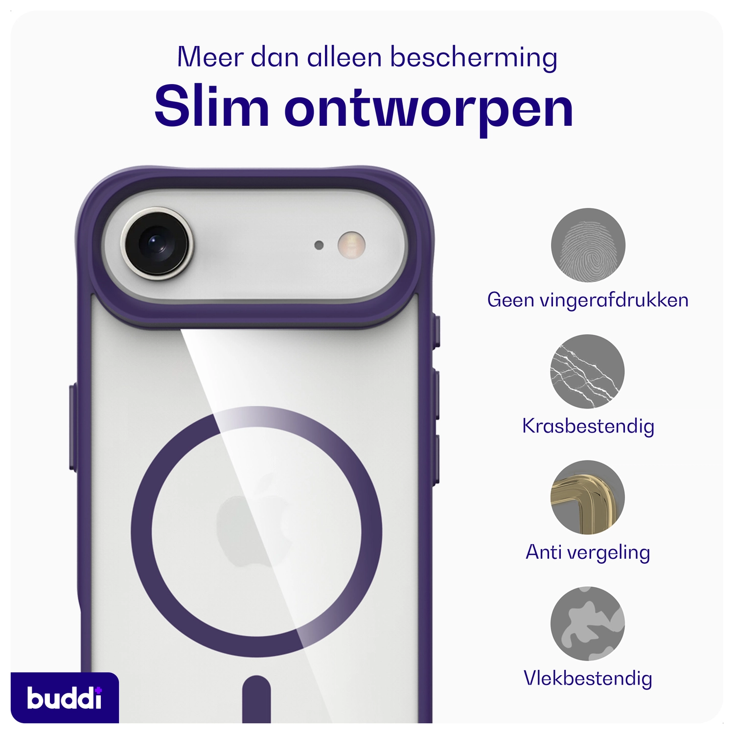 Buddi Hybrid Apple iPhone Air Hoesje MagSafe Back Cover Transparant Paars afbeelding 7