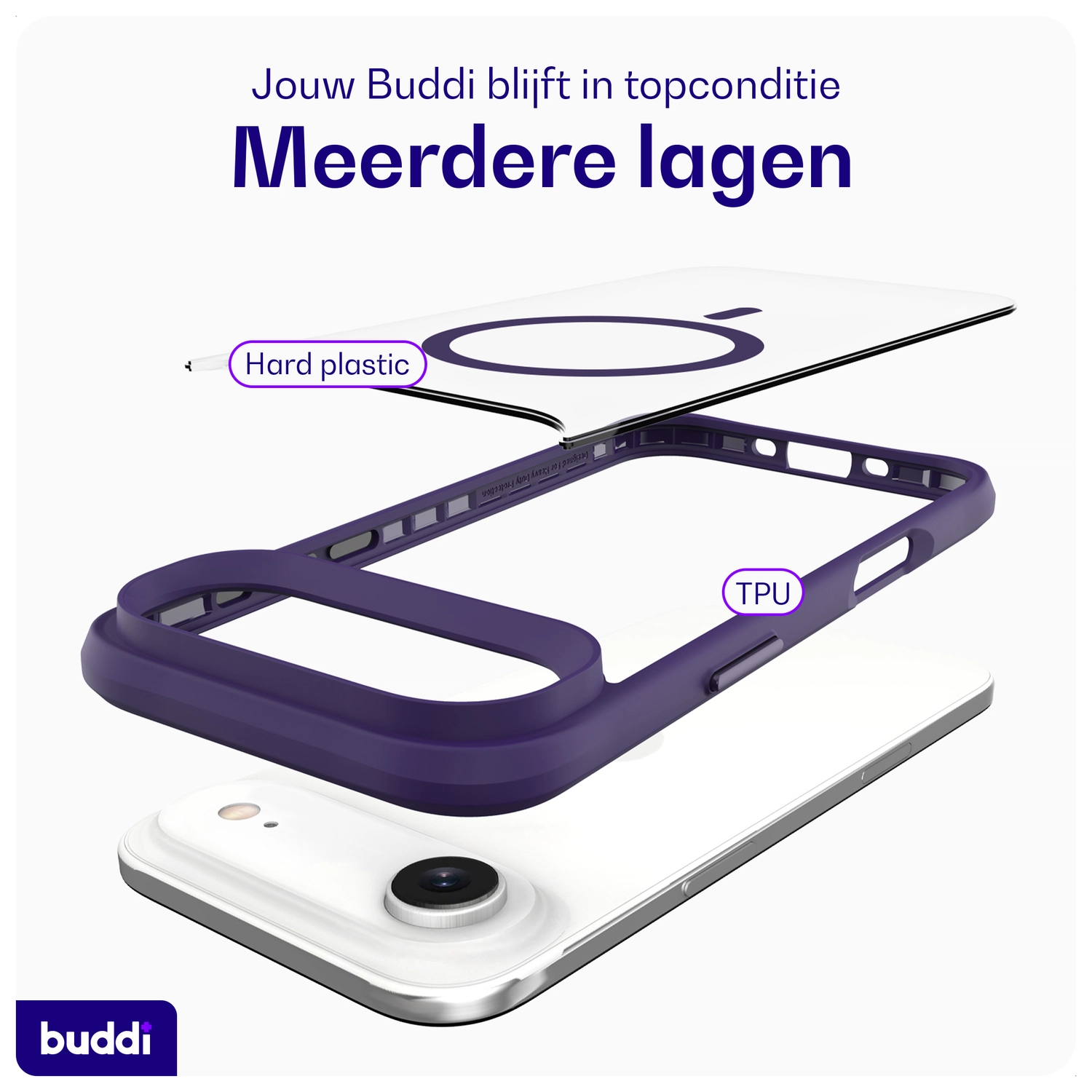 Buddi Hybrid Apple iPhone Air Hoesje MagSafe Back Cover Transparant Paars afbeelding 8