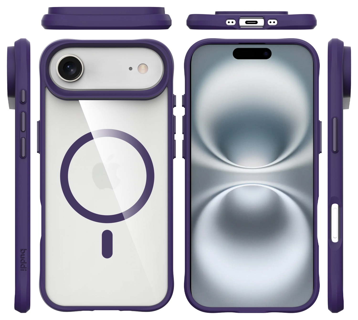 Buddi Hybrid Apple iPhone Air Hoesje MagSafe Back Cover Transparant Paars afbeelding 10