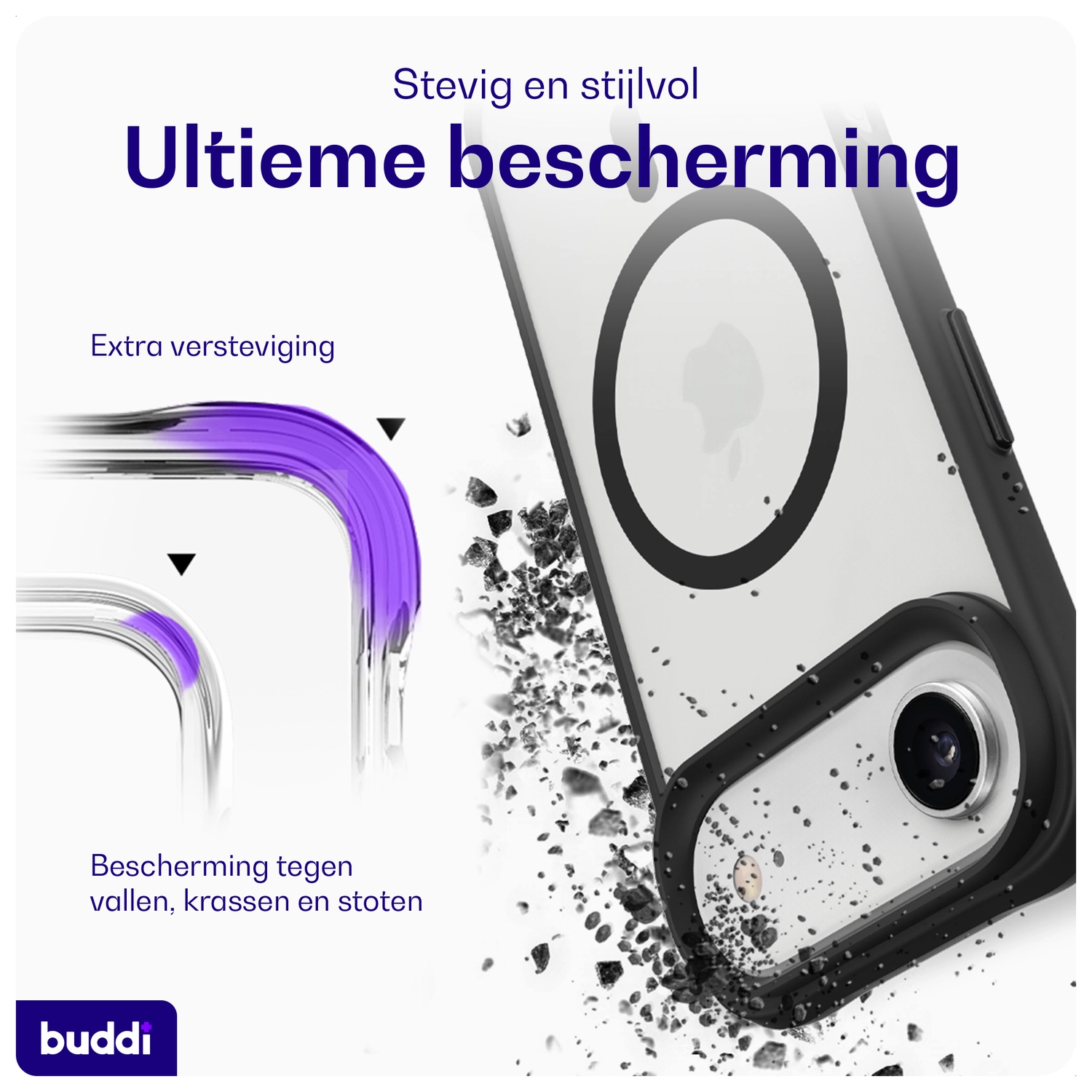 Buddi Hybrid Apple iPhone Air Hoesje MagSafe Back Cover Matte Zwart afbeelding 3