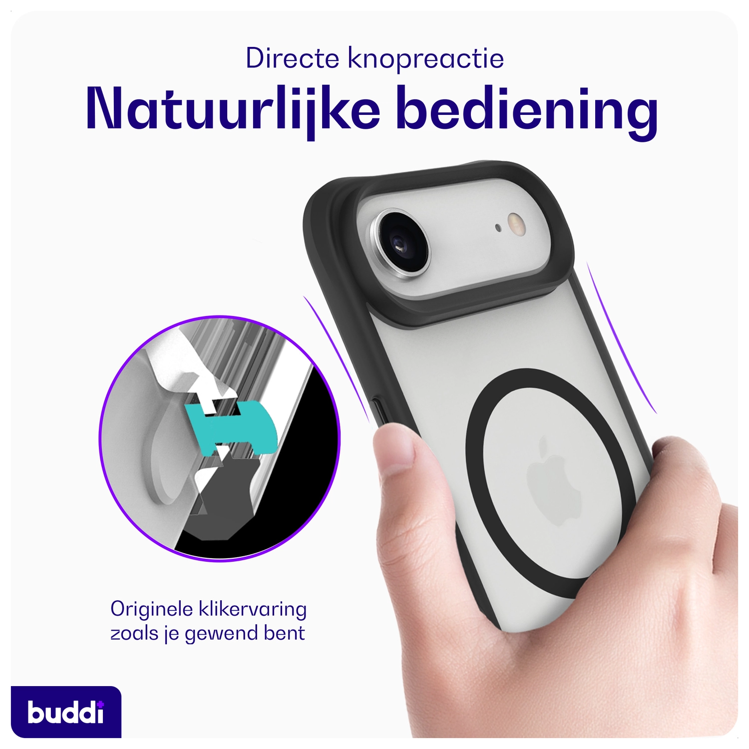 Buddi Hybrid Apple iPhone Air Hoesje MagSafe Back Cover Matte Zwart afbeelding 6