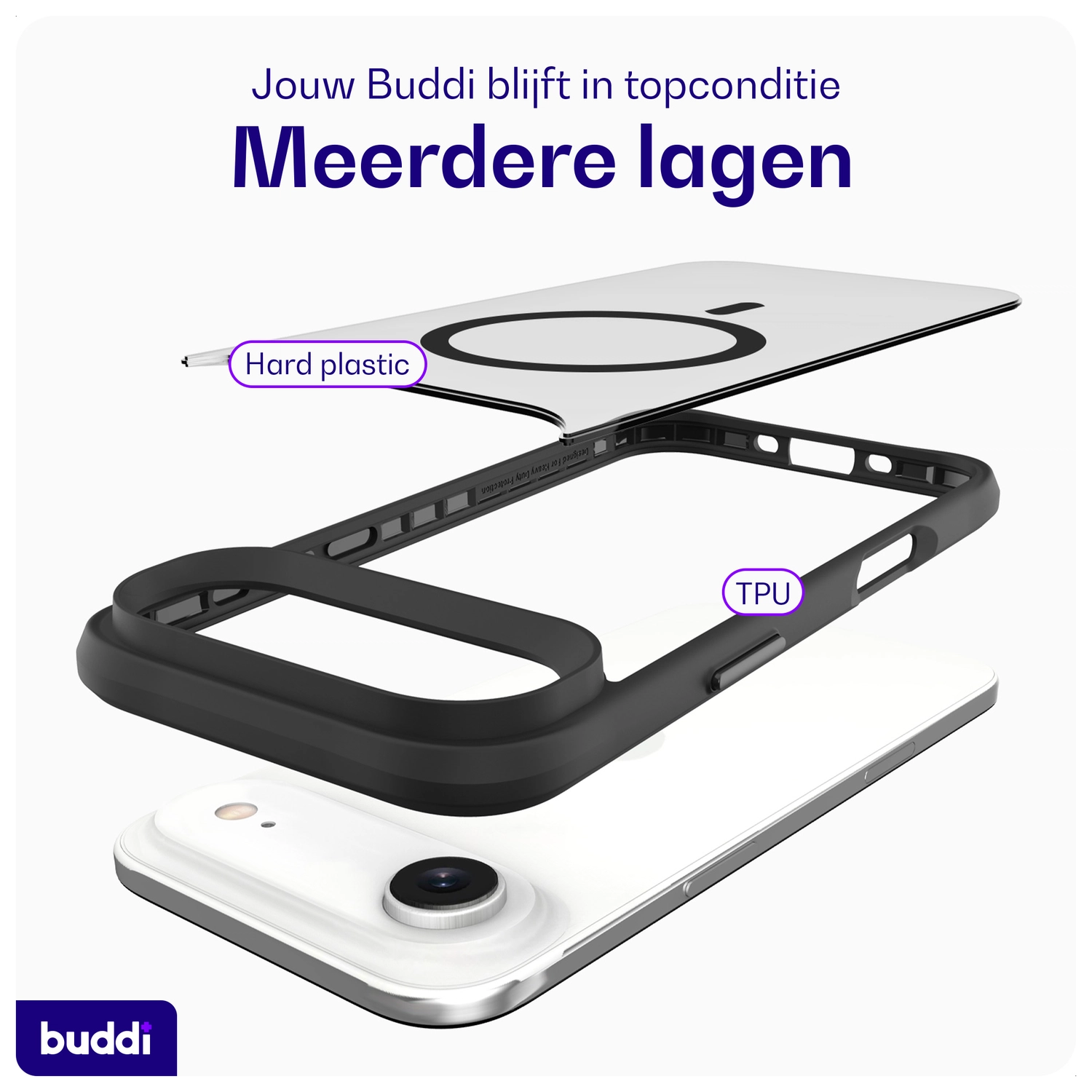 Buddi Hybrid Apple iPhone Air Hoesje MagSafe Back Cover Matte Zwart afbeelding 8