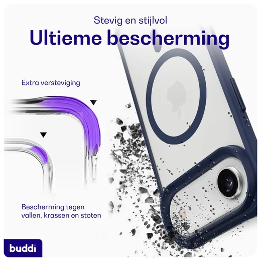 Buddi Hybrid Apple iPhone Air Hoesje MagSafe Back Cover Matte Blauw afbeelding 3