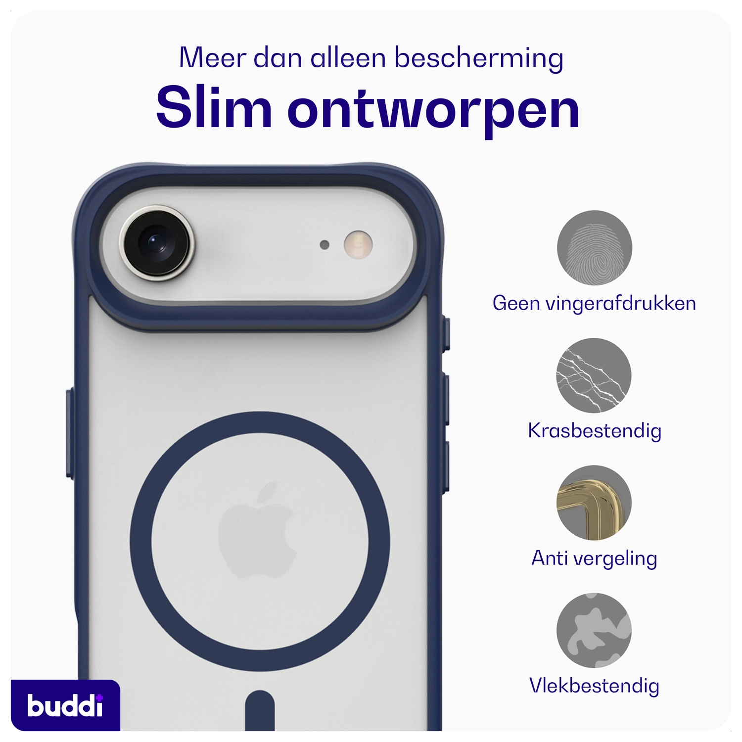 Buddi Hybrid Apple iPhone Air Hoesje MagSafe Back Cover Matte Blauw afbeelding 7