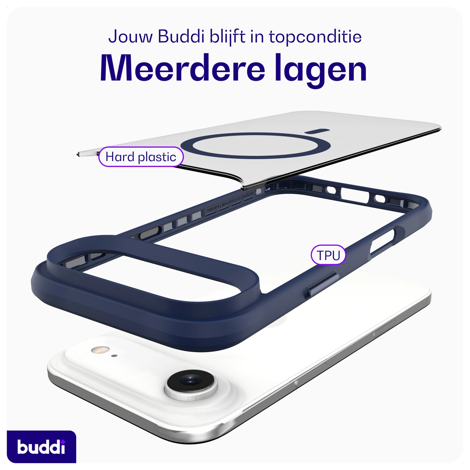 Buddi Hybrid Apple iPhone Air Hoesje MagSafe Back Cover Matte Blauw afbeelding 8