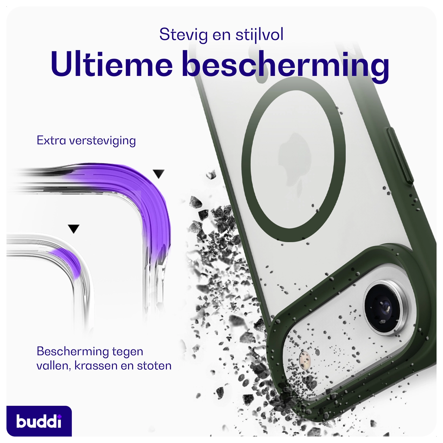 Buddi Hybrid Apple iPhone Air Hoesje MagSafe Back Cover Matte Groen afbeelding 3