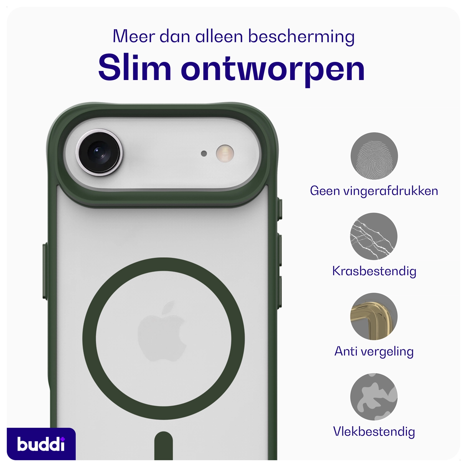Buddi Hybrid Apple iPhone Air Hoesje MagSafe Back Cover Matte Groen afbeelding 7