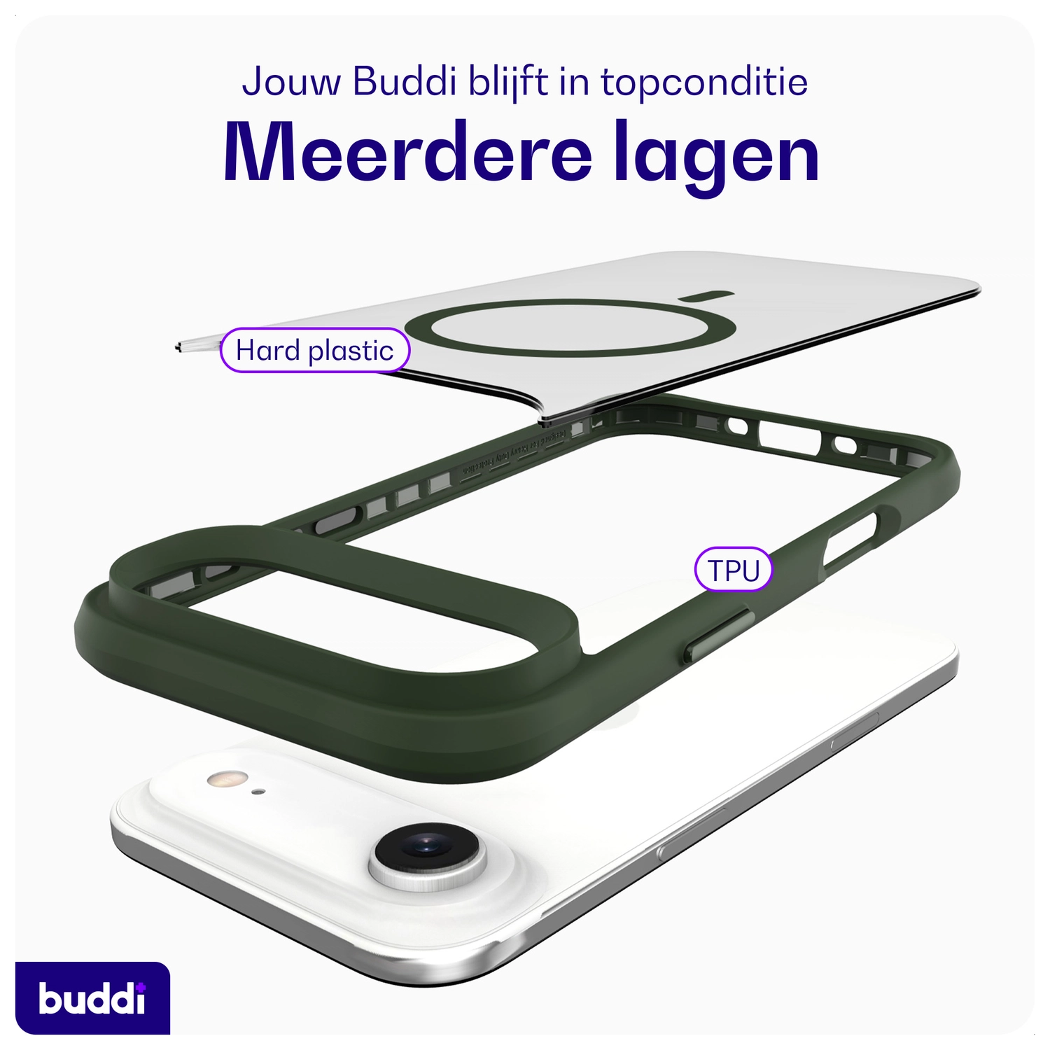 Buddi Hybrid Apple iPhone Air Hoesje MagSafe Back Cover Matte Groen afbeelding 8