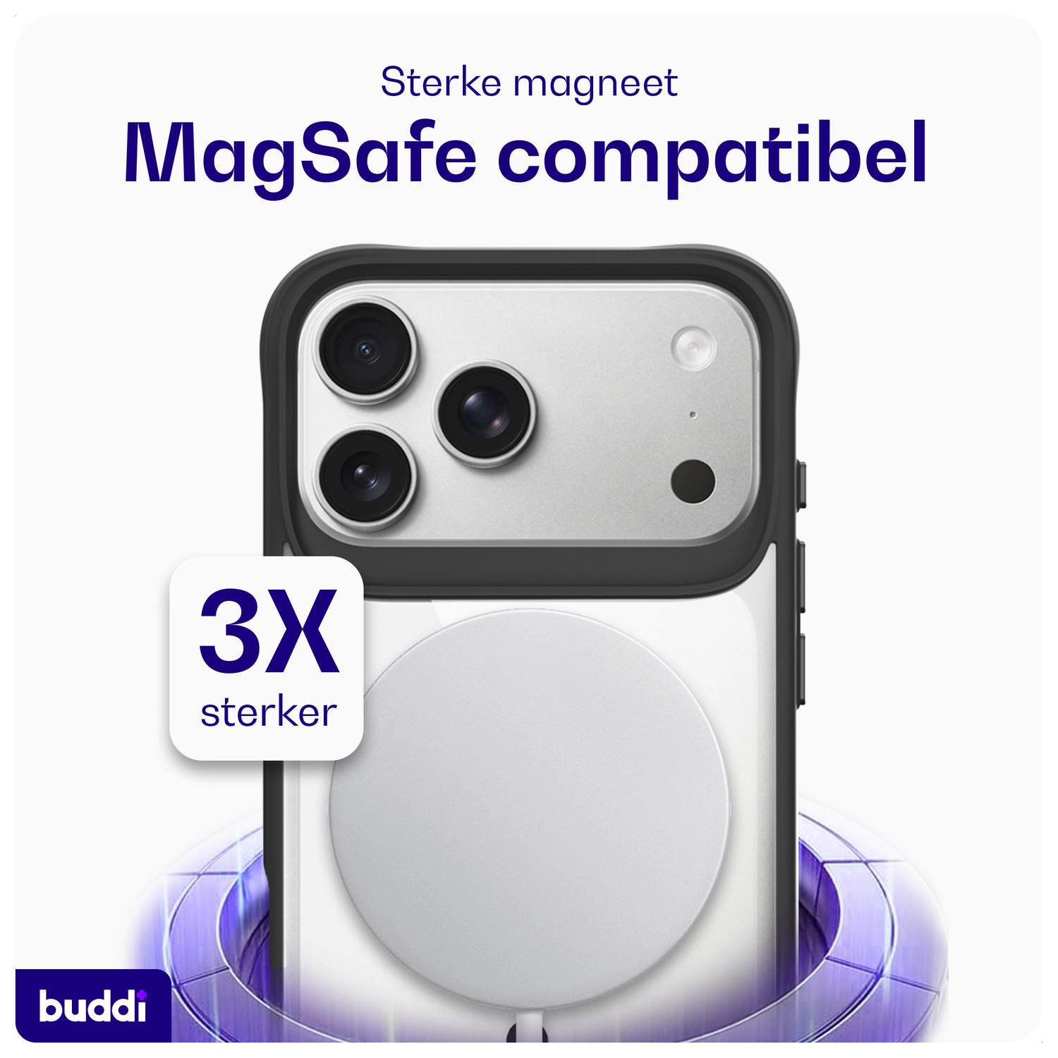 Buddi Hybrid Apple iPhone 17 Pro Hoesje MagSafe Back Cover Transparant Zwart afbeelding 4