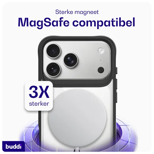 Buddi Hybrid Apple iPhone 17 Pro Hoesje MagSafe Back Cover Transparant Zwart afbeelding 4