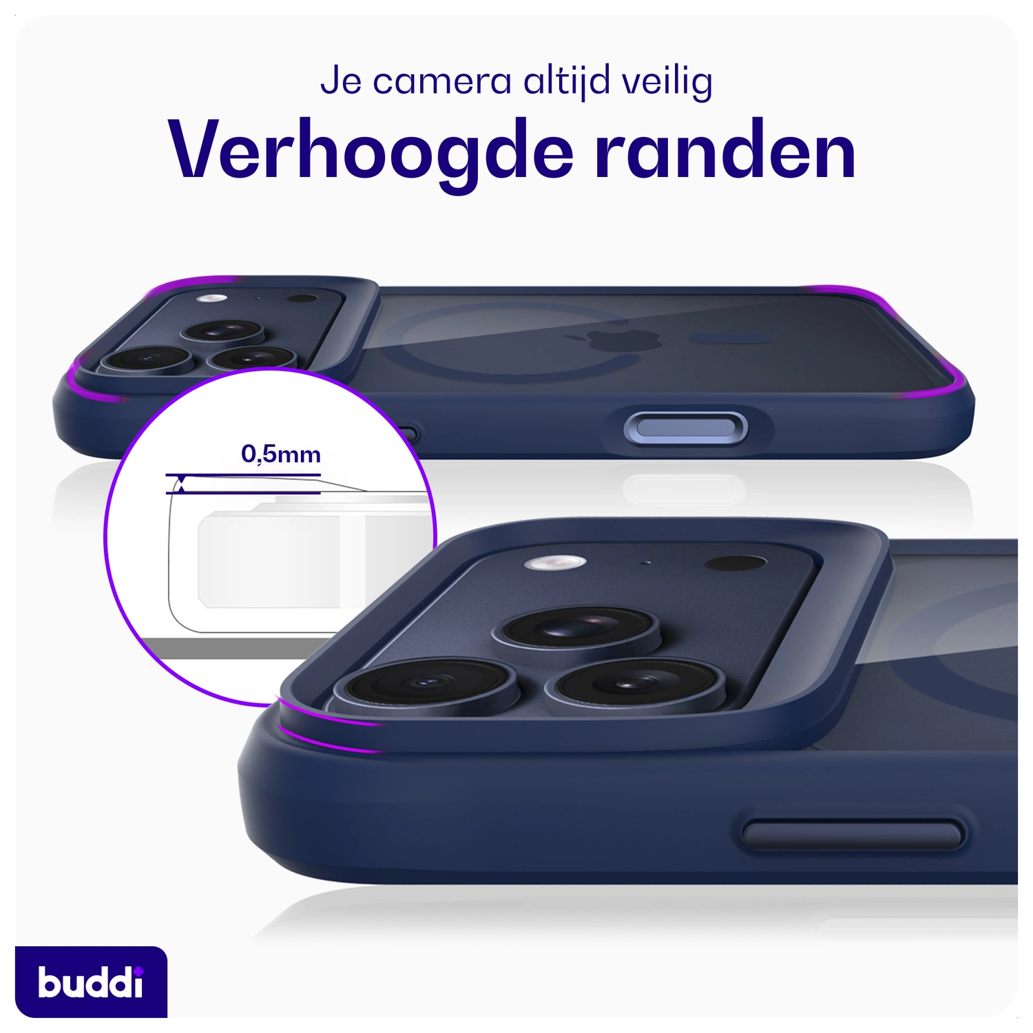 Buddi Hybrid Apple iPhone 17 Pro Hoesje MagSafe Back Cover Matched Blauw afbeelding 4