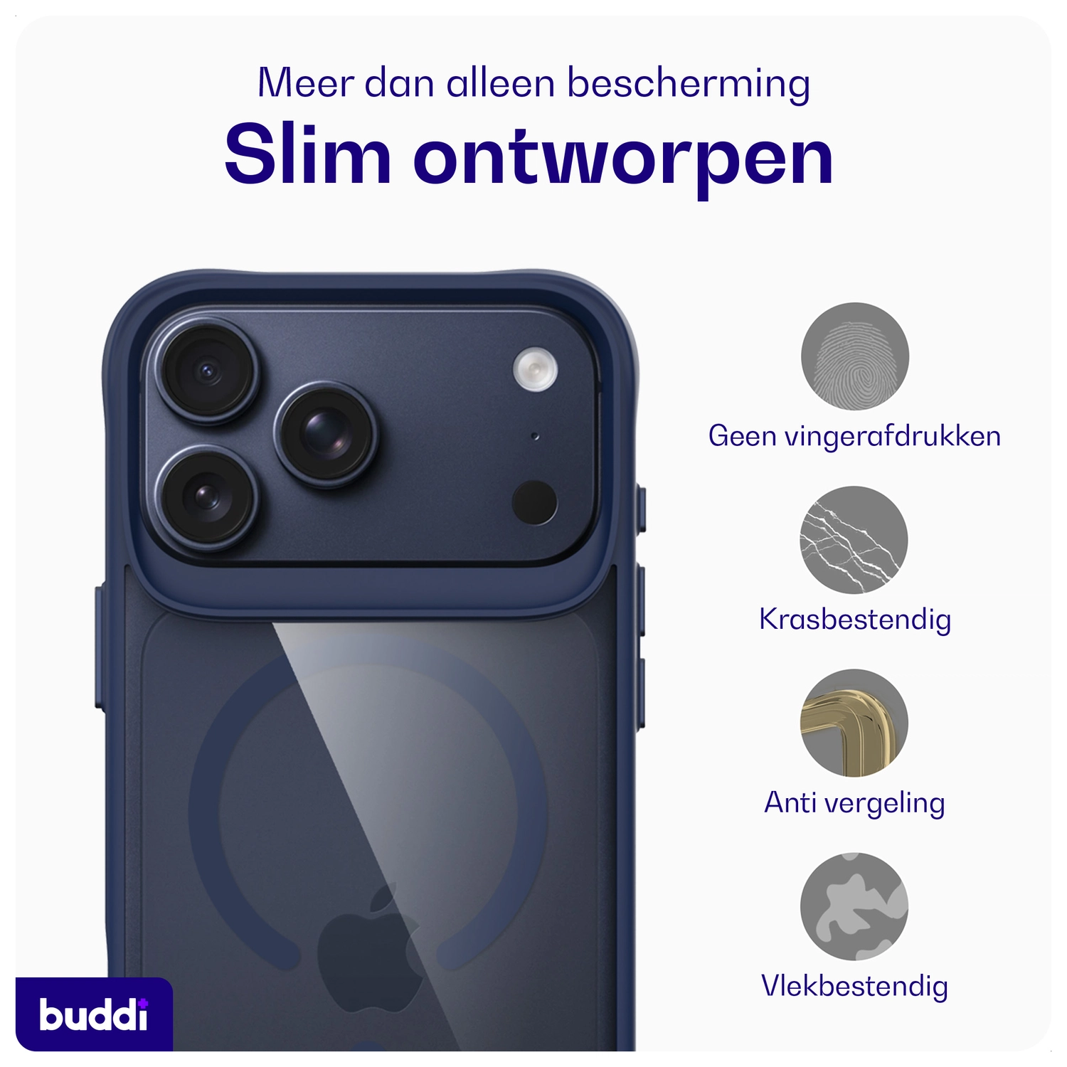 Buddi Hybrid Apple iPhone 17 Pro Hoesje MagSafe Back Cover Matched Blauw afbeelding 6