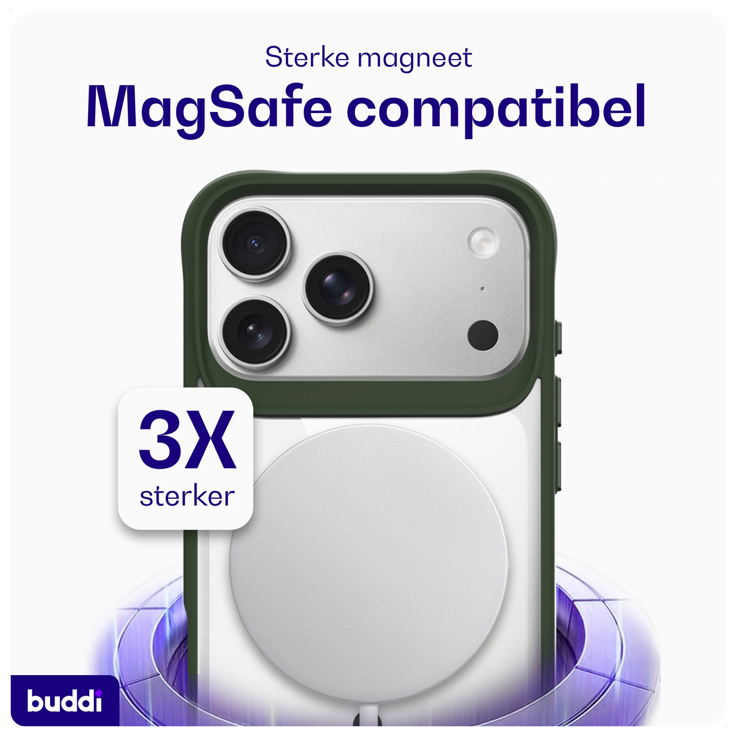 Buddi Hybrid Apple iPhone 17 Pro Hoesje MagSafe Back Cover Transparant Groen afbeelding 4