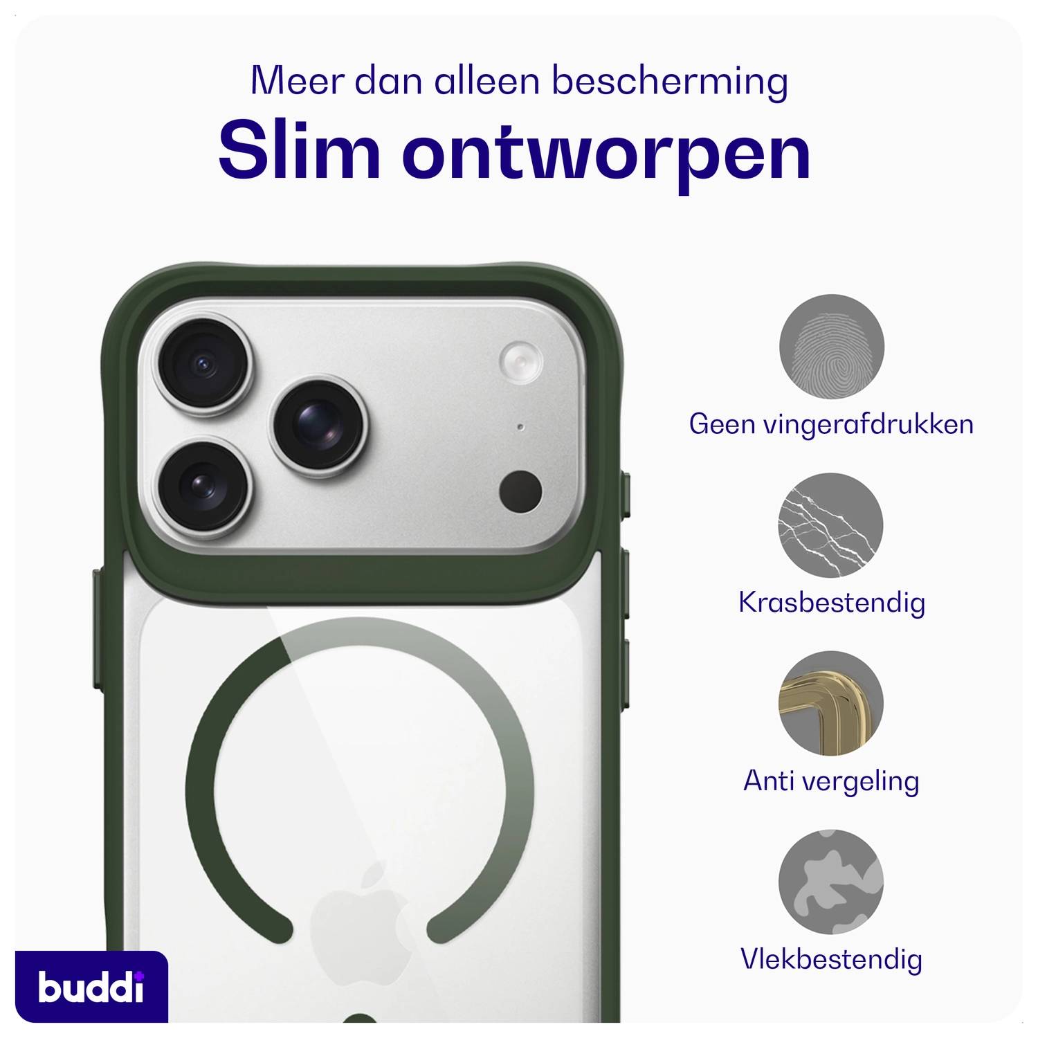 Buddi Hybrid Apple iPhone 17 Pro Hoesje MagSafe Back Cover Transparant Groen afbeelding 7