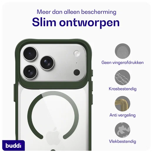 Buddi Hybrid Apple iPhone 17 Pro Hoesje MagSafe Back Cover Transparant Groen afbeelding 7