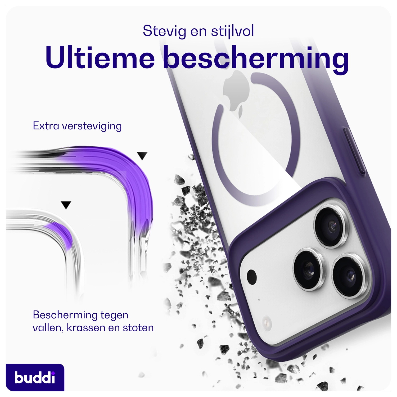 Buddi Hybrid Apple iPhone 17 Pro Hoesje MagSafe Back Cover Transparant Paars afbeelding 3