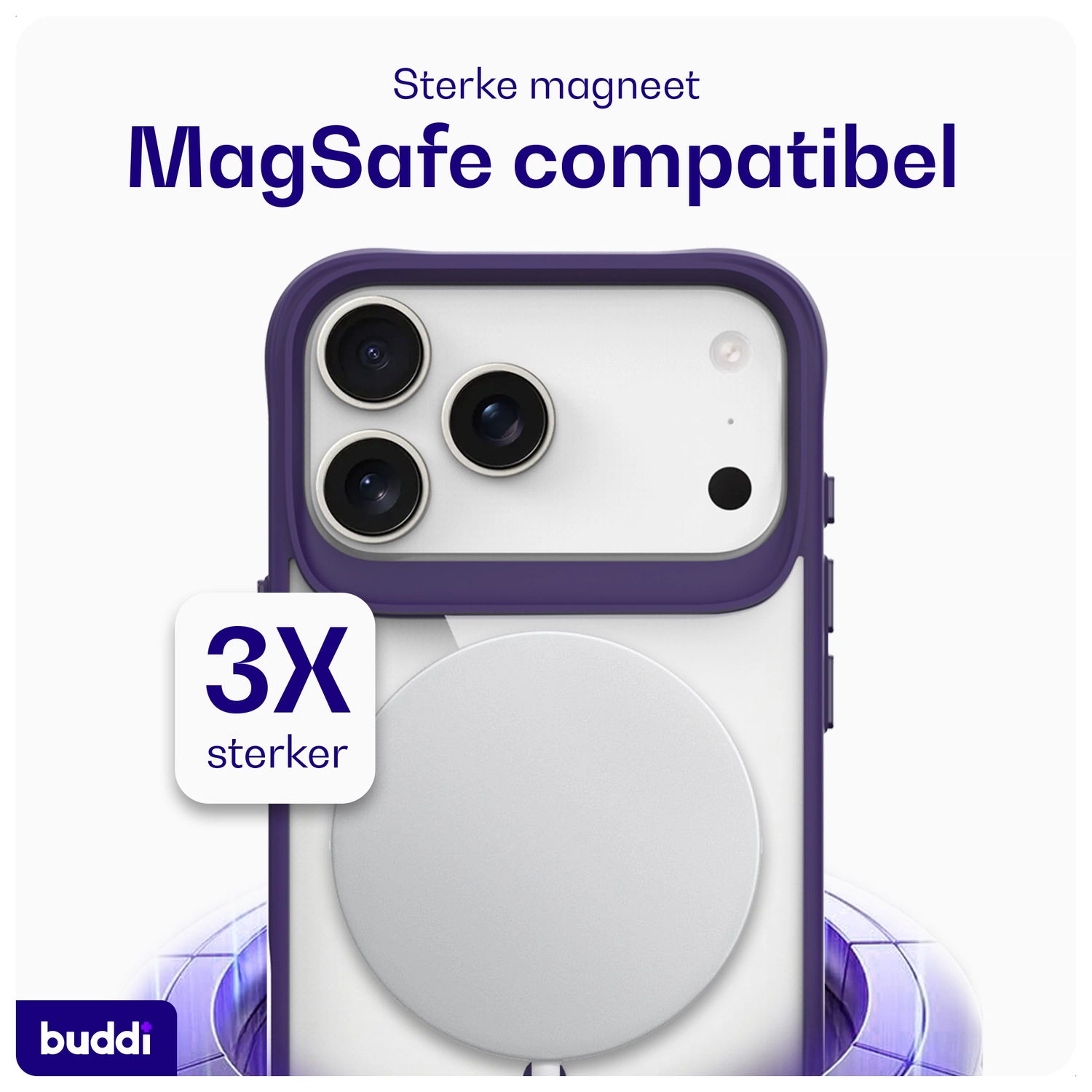 Buddi Hybrid Apple iPhone 17 Pro Hoesje MagSafe Back Cover Transparant Paars afbeelding 4