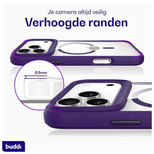 Buddi Hybrid Apple iPhone 17 Pro Hoesje MagSafe Back Cover Transparant Paars afbeelding 5