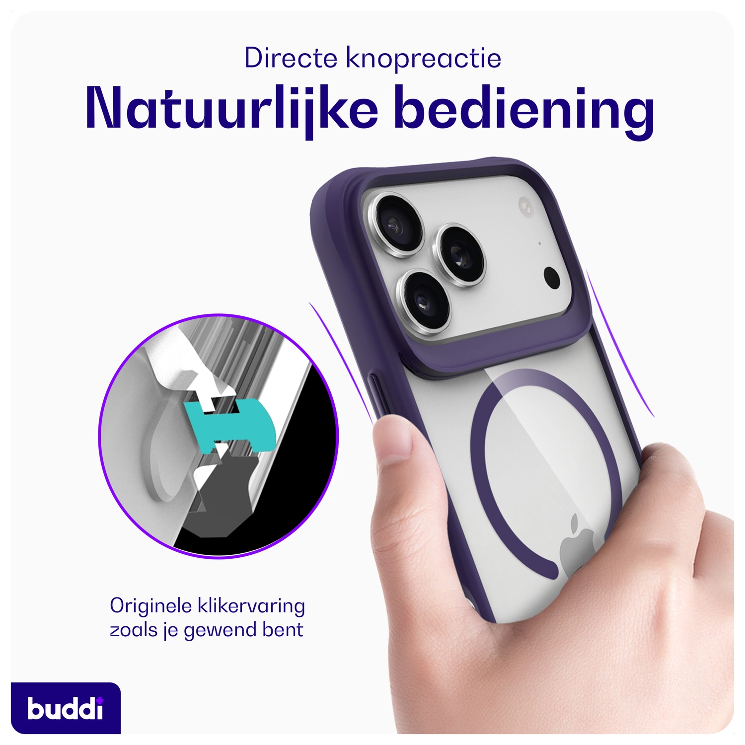 Buddi Hybrid Apple iPhone 17 Pro Hoesje MagSafe Back Cover Transparant Paars afbeelding 6