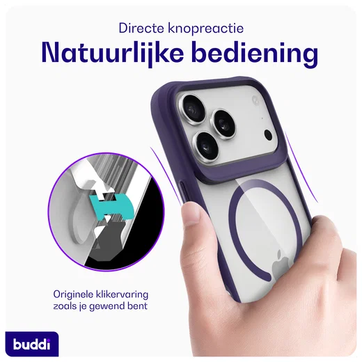 Buddi Hybrid Apple iPhone 17 Pro Hoesje MagSafe Back Cover Transparant Paars afbeelding 6