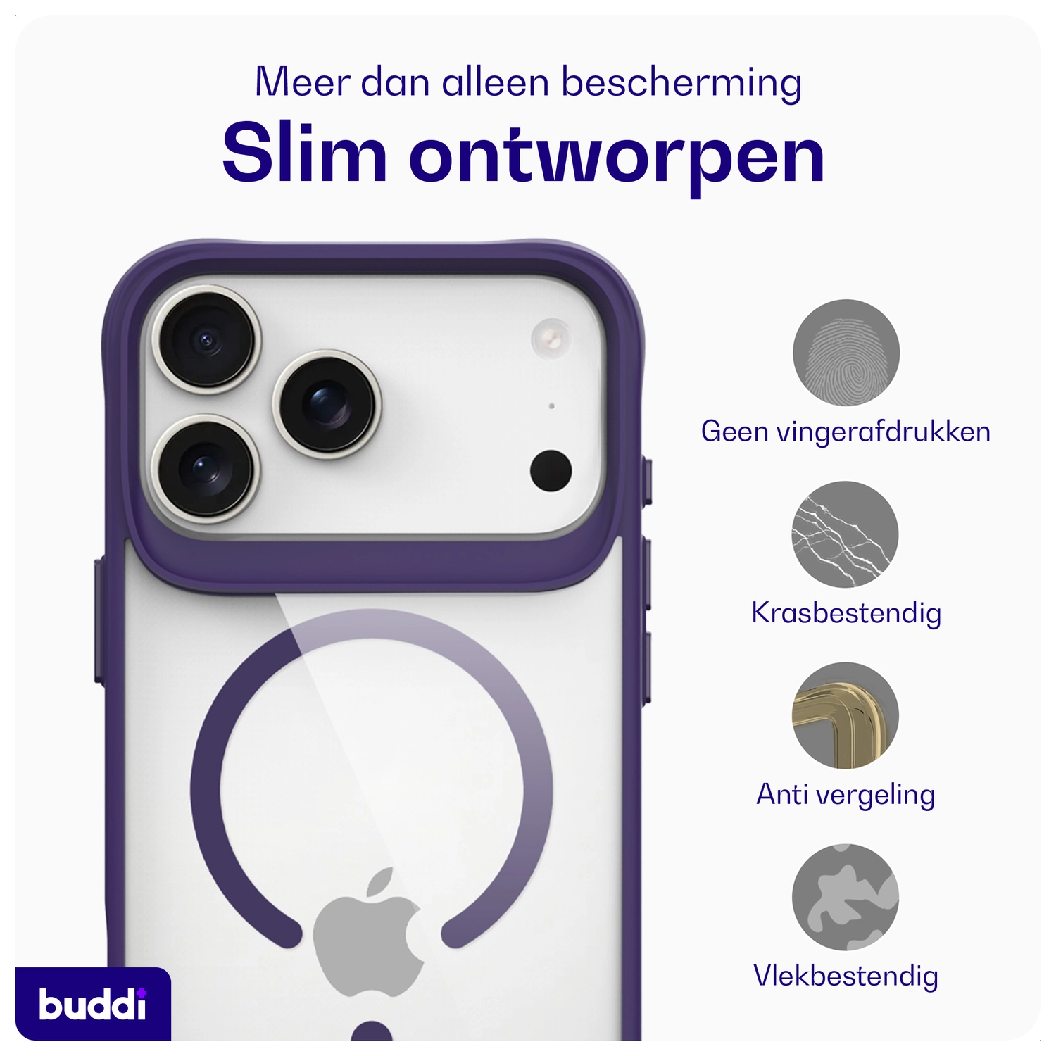 Buddi Hybrid Apple iPhone 17 Pro Hoesje MagSafe Back Cover Transparant Paars afbeelding 7
