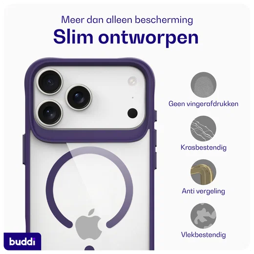 Buddi Hybrid Apple iPhone 17 Pro Hoesje MagSafe Back Cover Transparant Paars afbeelding 7