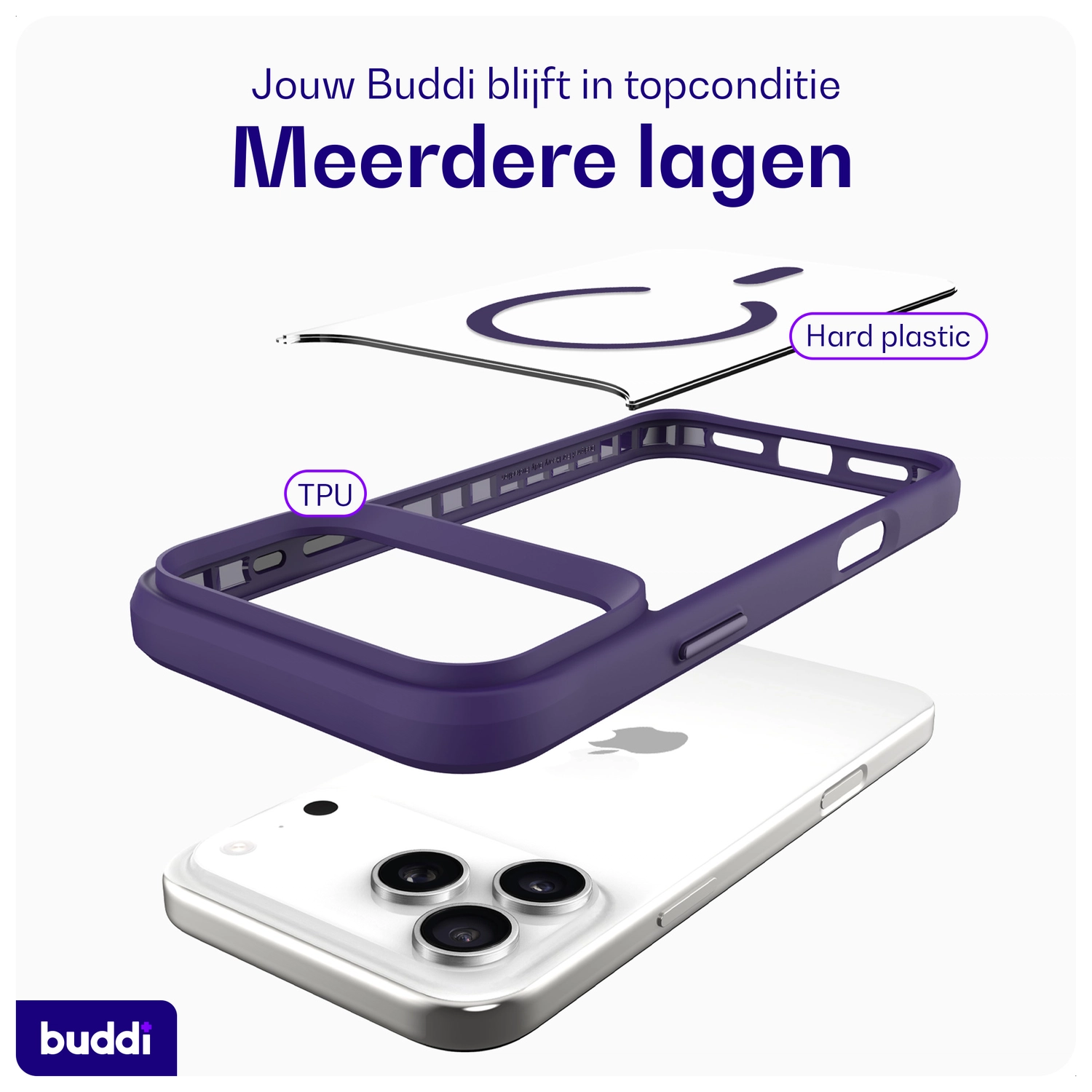 Buddi Hybrid Apple iPhone 17 Pro Hoesje MagSafe Back Cover Transparant Paars afbeelding 8