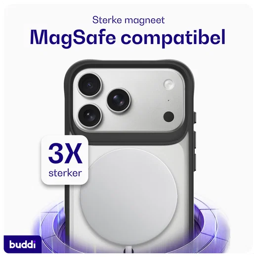 Buddi Hybrid Apple iPhone 17 Pro Hoesje MagSafe Back Cover Matte Zwart afbeelding 4