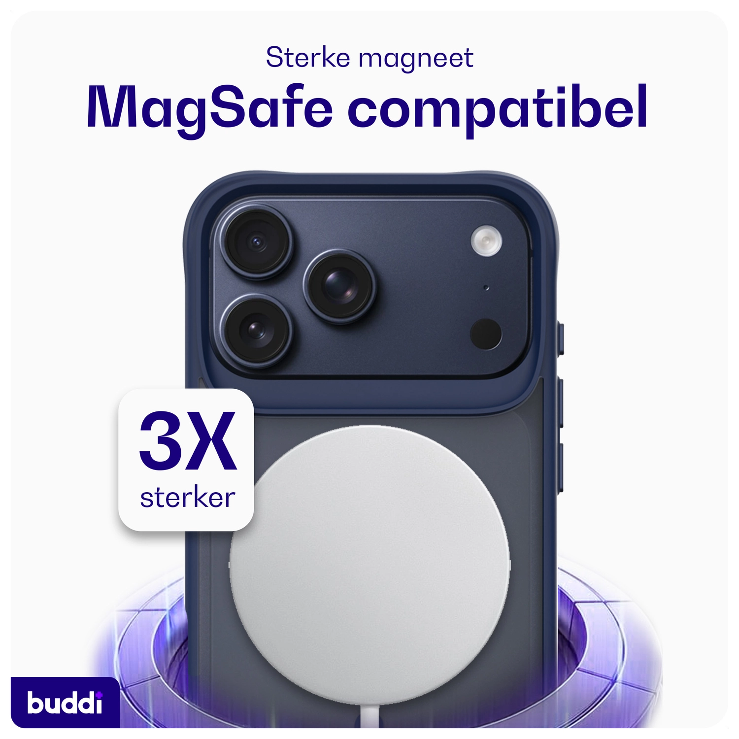 Buddi Hybrid Apple iPhone 17 Pro Hoesje MagSafe Back Cover Matte Blauw afbeelding 4