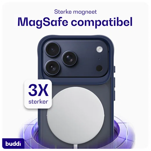 Buddi Hybrid Apple iPhone 17 Pro Hoesje MagSafe Back Cover Matte Blauw afbeelding 4