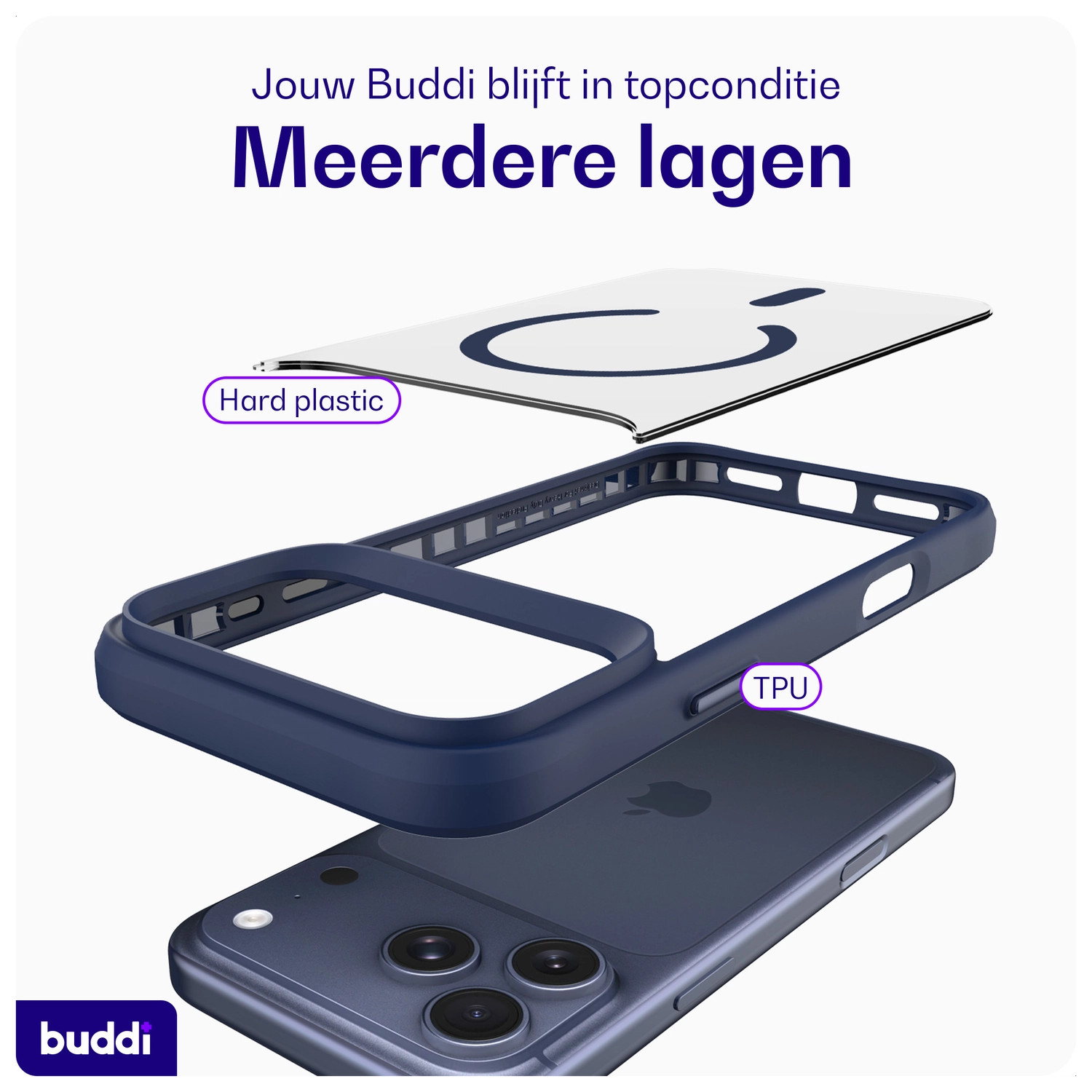 Buddi Hybrid Apple iPhone 17 Pro Hoesje MagSafe Back Cover Matte Blauw afbeelding 8