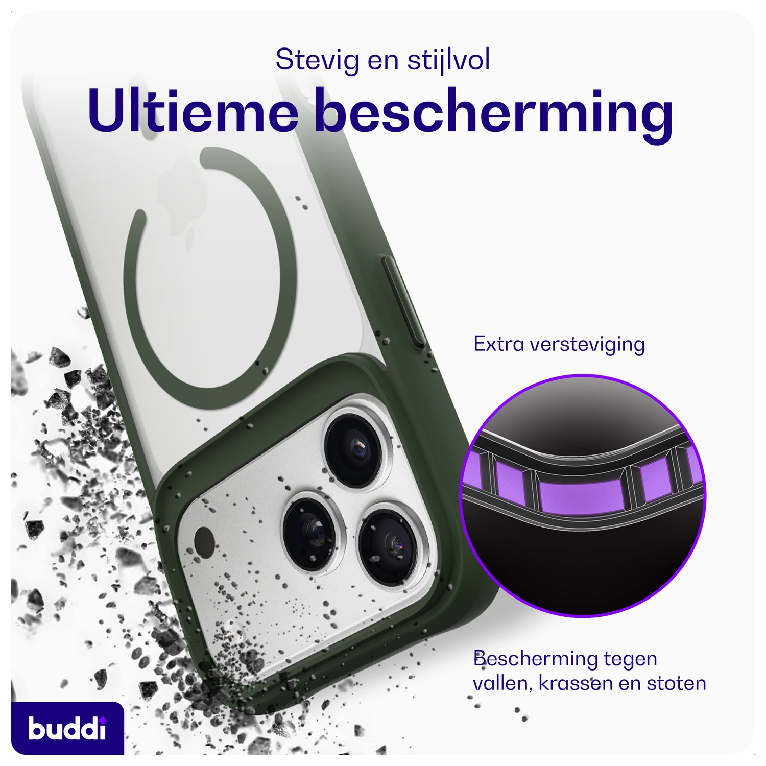 Buddi Hybrid Apple iPhone 17 Pro Hoesje MagSafe Back Cover Matte Groen afbeelding 2