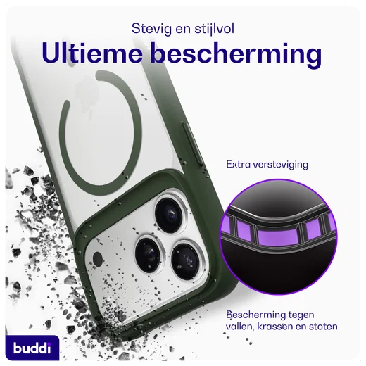 Buddi Hybrid Apple iPhone 17 Pro Hoesje MagSafe Back Cover Matte Groen afbeelding 2