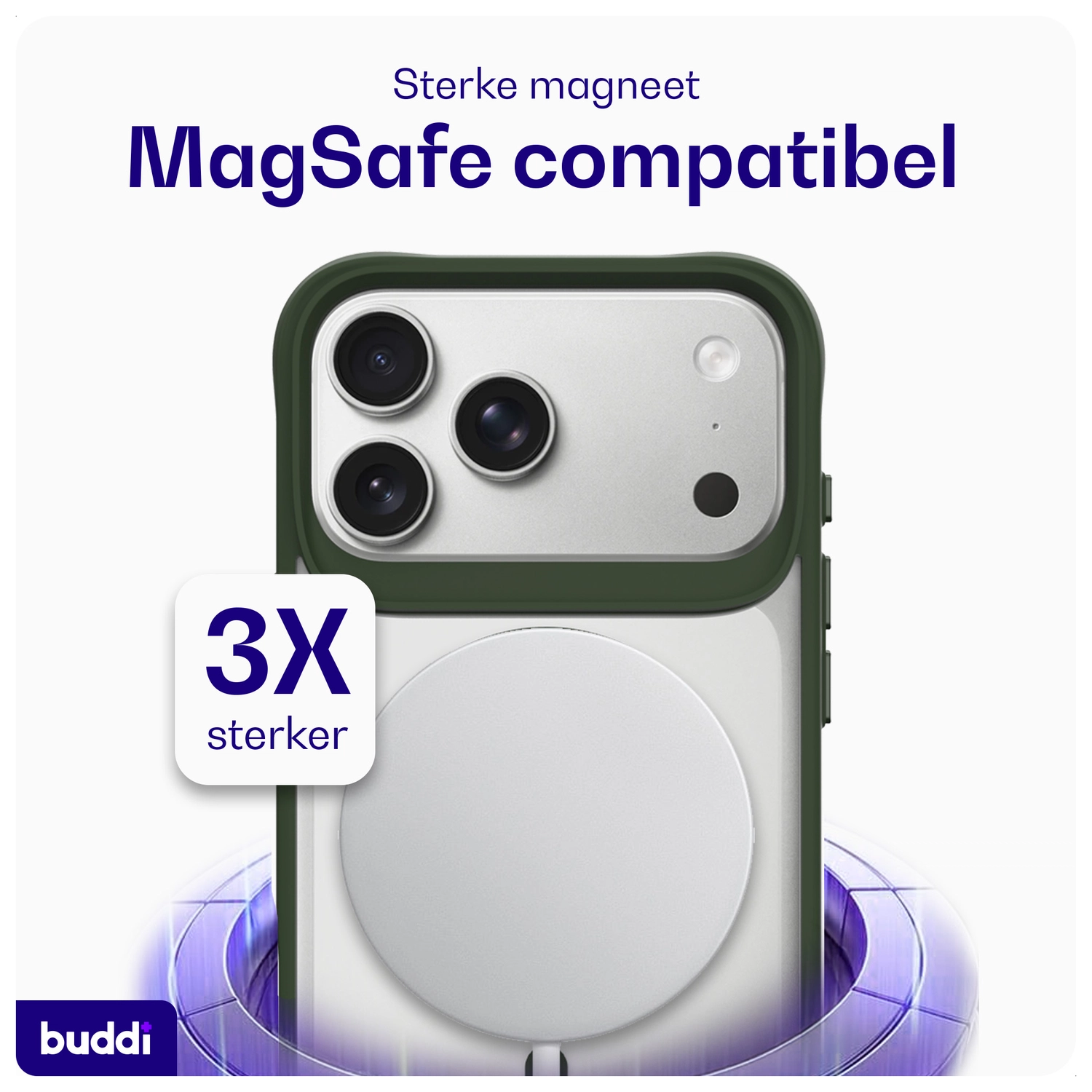 Buddi Hybrid Apple iPhone 17 Pro Hoesje MagSafe Back Cover Matte Groen afbeelding 3